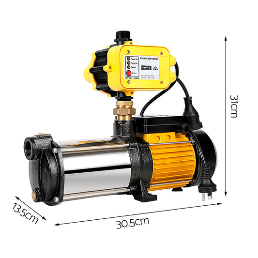 Giantz 2000W Max 4-Stage Garden Water Pump High Pressure Irrigation Booster Pump, Automatic Multi-Stage External Sprinkler Pump for Rainwater Tank Transfer, Home Farm Lawn, Yellow