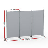 Artiss 3 Panel Room Divider Screen 260x180cm Fabric Grey