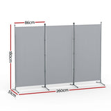 Artiss 3 Panel Room Divider Set of 2 Folding Privacy Screen Fabric Room Separator Partition Grey