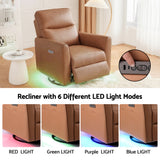 Artiss Swivel Recliner Chair Leather Rocking Reclining Sofa with Charging Ports LED Brown