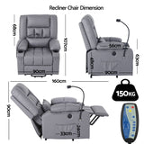 Artiss Power Lift Recliner Chair with Massage and Heat for Elderly, Electric Sofa Reclining Chair with USB and Phone Holder, PU Leather Comfy Armchair for Living Room, 2 Cup Holder & 4 Pockets, Grey