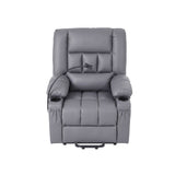 Artiss Power Lift Recliner Chair with Massage and Heat for Elderly, Electric Sofa Reclining Chair with USB and Phone Holder, PU Leather Comfy Armchair for Living Room, 2 Cup Holder & 4 Pockets, Grey