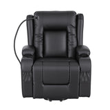 Artiss Power Lift Recliner Chair with Massage and Heat for Elderly, Electric Sofa Reclining Chair with USB and Phone Holder, PU Leather Comfy Armchair for Living Room, 2 Cup Holder & 4 Pockets, Black