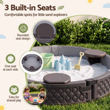 Kids Outdoor Sandpit Toys Sandbox 121cm Round Brown 3 Seats Cover Liner