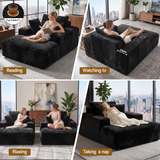 Artiss Sofa Bed Lounge Chair Sleeper Couch Chaise Single Seater Faux Fur Black