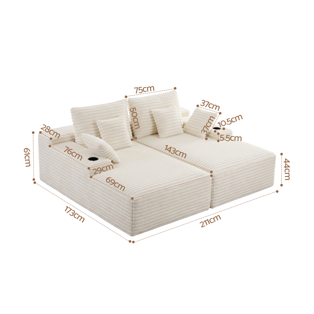 Artiss Double Chaise Lounge Sofa 2-Seater Modular Sofa Lounge Chair Couch Beige