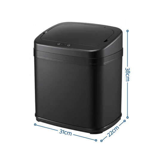 Devanti 15L Motion Sensor Bin Touchless Bins Soft-Close Rubbish Trash Can Black