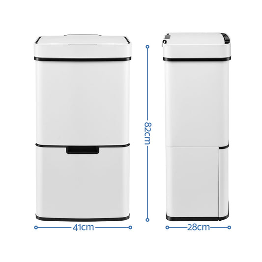 Devanti 72L Sensor Bin Rubbish Bins 4-in-1 Compartment Stainless Steel Trash Can White