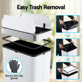 Devanti Rubbish Bin 70L Automatic Sensor Kitchen Bin, Slim Smart Garbage Can Touchless Rectangular with Liner Holder, Fully Closed Lid for Bedroom, Bathroom, Living Room, White
