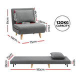 Artiss Sofa Bed Convertible Couch Recliner Lounge Chair Linen Grey