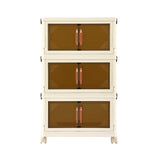 Artiss 3-Tier Foldable Storage Cabinet Stackable Box Clear Magnetic Door White