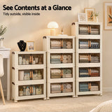 Artiss 3-Tier Foldable Storage Cabinet Stackable Box Clear Magnetic Door White