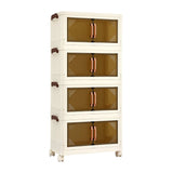 Artiss 4-Tier Foldable Storage Cabinet Stackable Box Clear Magnetic Door White
