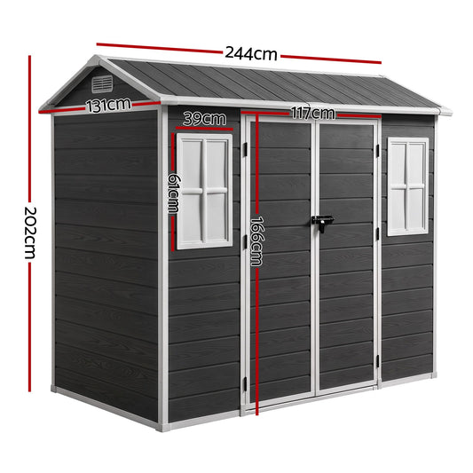 Giantz Garden Shed Resin Outdoor Storage Box 2.44x1.31M Tool Shed Backyard Black