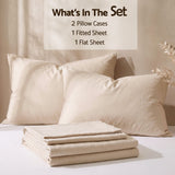 Giselle Single Sheet Set 150 GSM Anti-pilling Micro Flannel, Fast Drying Lightweight 4 Piece, 40CM Deep Pocket Fits Thick Mattress, Cream White