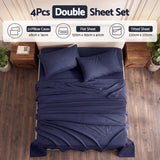Giselle Double 500TC Cotton 4Pcs Sheet Set with 40cm Extra Deep Pocket for Thick Mattresses Sateen Weave for Sweaty Nights Navy Blue