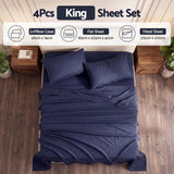 Giselle King 500TC Cotton 4Pcs Sheet Set with 40cm Extra Deep Pocket for Thick Mattresses Sateen Weave for Sweaty Nights Navy Blue