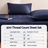 Giselle Single 500TC Cotton 4Pcs Sheet Set with 40cm Extra Deep Pocket for Thick Mattresses Sateen Weave for Sweaty Nights Navy Blue