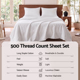 Giselle Double 500TC Cotton 4Pcs Sheet Set with 40cm Extra Deep Pocket for Thick Mattresses Sateen Weave for Sweaty Nights White