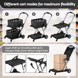 Artiss Shopping Trolley with Wheels 2 Layer w/2 Crates Foldable Trolley Black