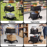 Artiss Shopping Trolley with Wheels 2 Layer w/2 Crates Foldable Trolley Black