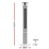 Devanti Tower Fan with Remote Control, 3 Speed 3 Mode 7.5h Timer, White