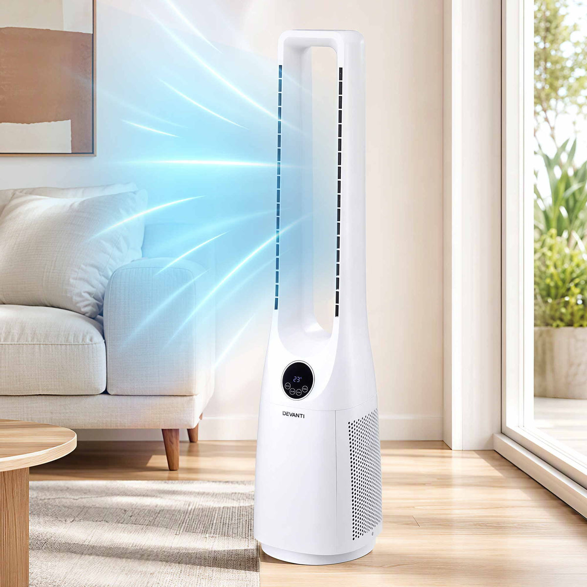 Devanti Bladeless Tower Fan 100cm 2-in-1 Cooling Airflow Purifying Remote