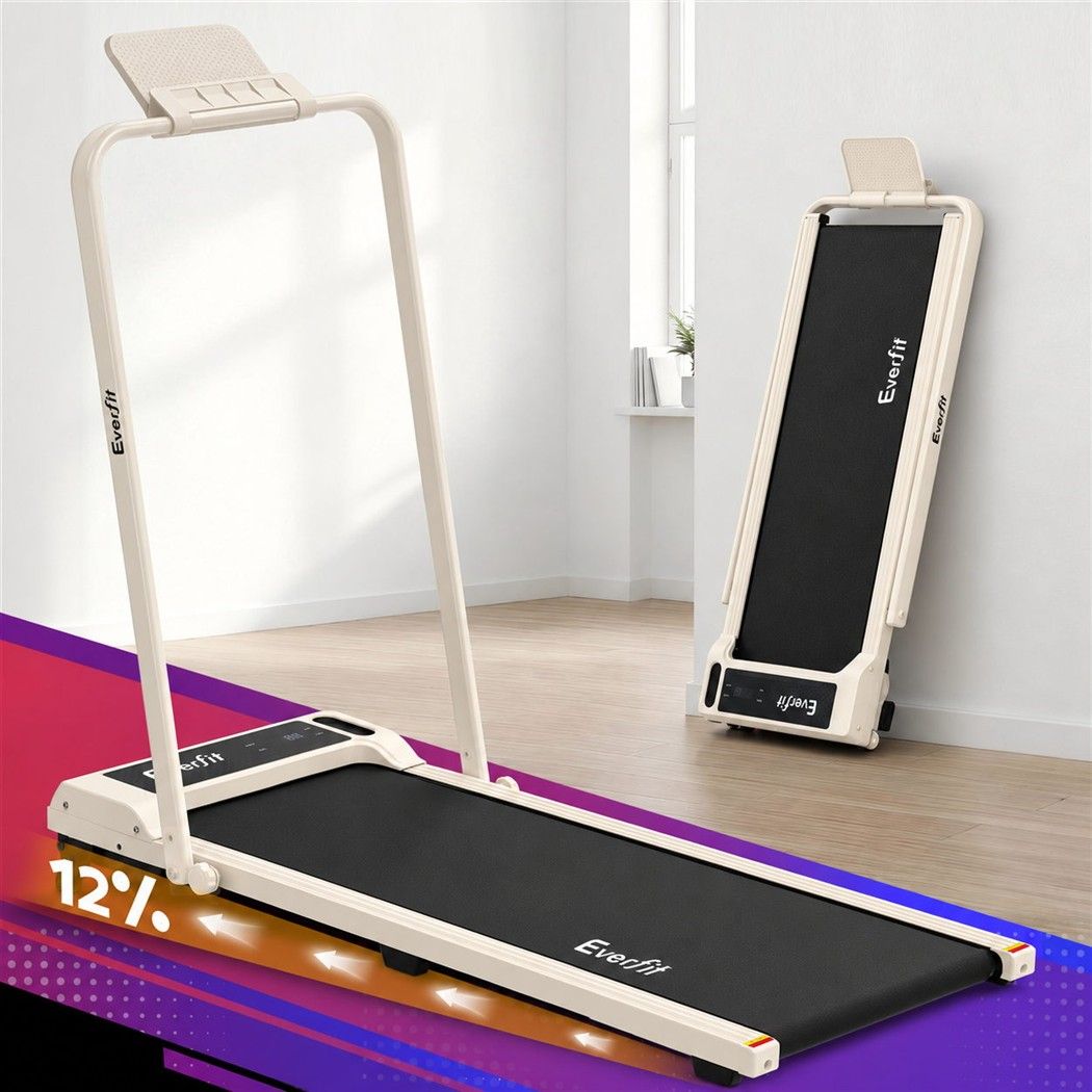 Everfit 3 in 1 Walking Pad Treadmill 12% Incline Foldable Under Desk Treadmills 40cm Belt Beige