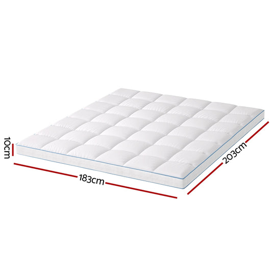 Giselle Bedding 1500GSM Bamboo Pillowtop Mattress Topper 10cm Thick Pad for Back Pain Relief, High Loft Cooling Underlay for Dorm & Guest Bed, 45cm Deep Pocket King