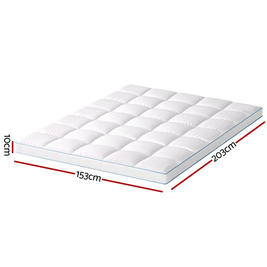 Giselle Bedding 1500GSM Bamboo Pillowtop Mattress Topper 10cm Thick Pad for Back Pain Relief, High Loft Cooling Underlay for Dorm & Guest Bed, 45cm Deep Pocket Queen