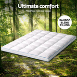 Giselle Bedding 1500GSM Bamboo Pillowtop Mattress Topper 10cm Thick Pad for Back Pain Relief, High Loft Cooling Underlay for Dorm & Guest Bed, 45cm Deep Pocket Queen