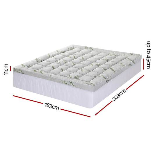 Giselle Bedding 1500GSM Pillowtop Mattress Topper Bamboo Mattress Pad for Back Pain Relief Washable 11cm Thick Bed Cover with 45cm Deep Pocket King