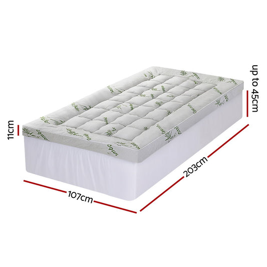 Giselle Bedding 1500GSM Pillowtop Mattress Topper Bamboo Mattress Pad for Back Pain Relief Washable 11cm Thick Bed Cover with 45cm Deep Pocket King Single