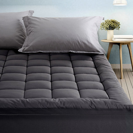 Giselle Bedding Bamboo Charcoal Filling Pillowtop Topper 1000GSM 5cm Thick Pillowtop Pad for Back Pain Relief Washable with 45cm Deep Pocket Queen