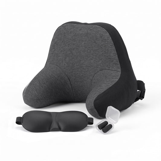 Wanderlite Travel Neck Pillow Portable for Airplane Memory Foam with Eyemask Earplugs Black