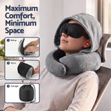 Wanderlite Hooded Travel Neck Pillow for Airplane Memory Foam with Eye Mask Earplugs, Dark Grey