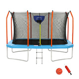 Everfit 12FT Kids Trampoline Rectangle Rebounder with Basketball Set Blue