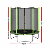 Everfit 6FT Kids Trampoline Round Rebounder with Enclosure Net Green