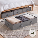 Artiss Under Bed Storage Containers X4 90L Boxes Organiser Clear Top Fabric Grey