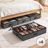 Artiss Under Bed Shoe Storage Containers X4 Box Organiser 12 Pairs Fabric Grey