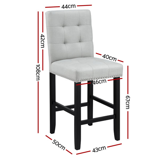 Artiss 2x Bar Stools Kitchen Dining Chairs Counter Fabric Stool Wooden Ada Grey