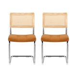 Artiss Dining Chairs Set of 2 PU Leather Rattan Cantilever Brown