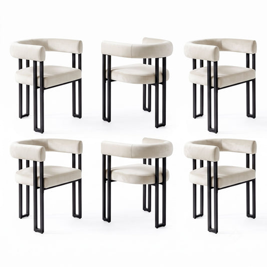 Artiss Dining Chairs Set of 6 Velvet Upholstered Barrel Chairs with Curved Armrests & Back Beige