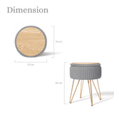 Side Table Storage Ottoman - Velvet Padded Stool Vanity Footstool REMY GREY