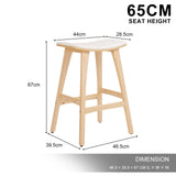 2X Wooden Bar Stool Padded Fabric Dining Chair KANSO 65cm BEIGE
