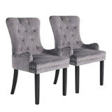 2X French Provincial Dining Chair Ring Studded Velvet Rubberwood Leg LISSE GREY