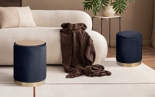 2X Side Table Storage Ottoman - Velvet Stool MIRA Black
