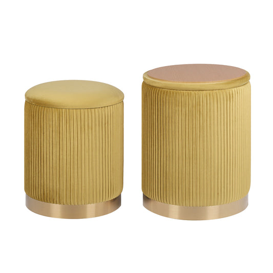 2X Side Table Storage Ottoman - Velvet Stool MIRA Mustard