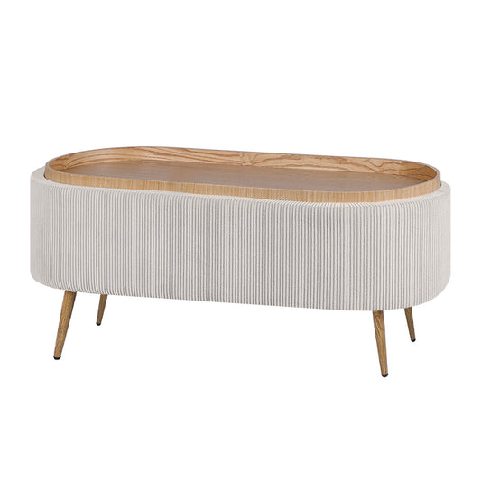 Coffee Table Storage Ottoman - Corduroy Padded Blanket Box Bench ESME CREAM