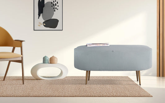 Coffee Table Storage Ottoman - Corduroy Padded Blanket Box Bench ESME - DUSTY BLUE